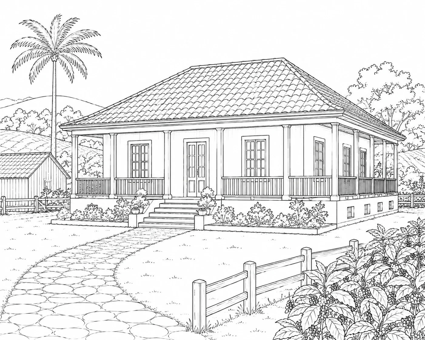 Suburban Family House Scene 570 Coloring Page