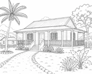 Suburban Family House Scene 593 Coloring Page