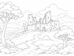 Sunny Ancient Ruins Coloring Page