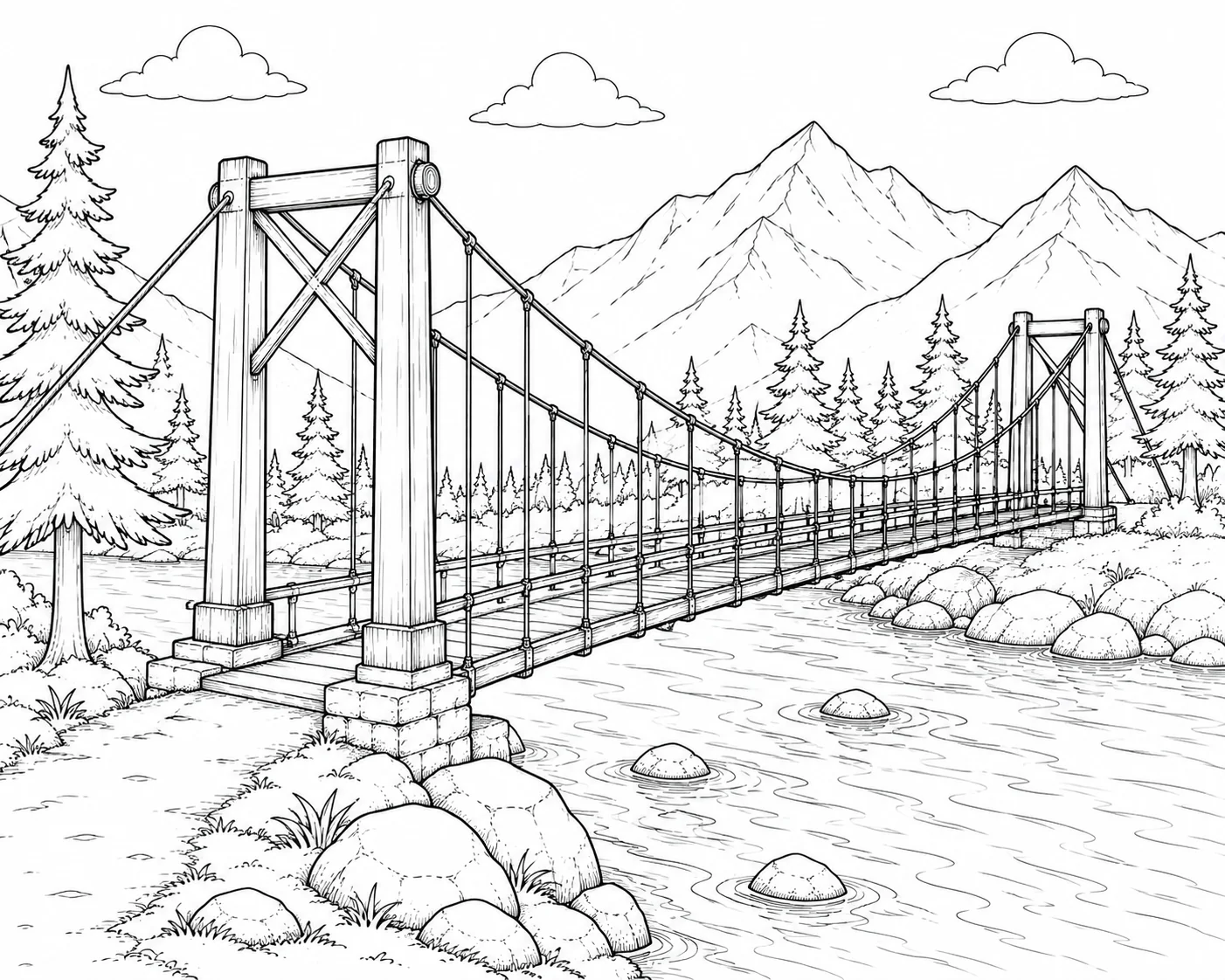 Tall Rope Bridge Coloring Page