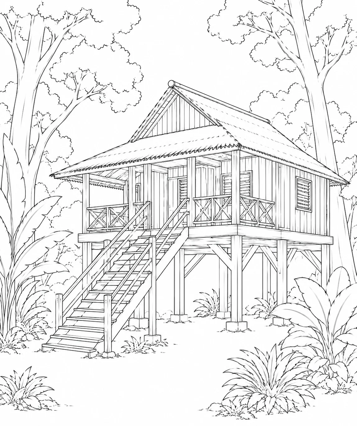 Tea Garden Safari Hut Coloring Page