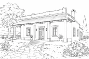 Thatched Village Hut Scene 360 Coloring Page