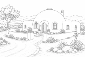 Timber Frame House Scene 293 Coloring Page