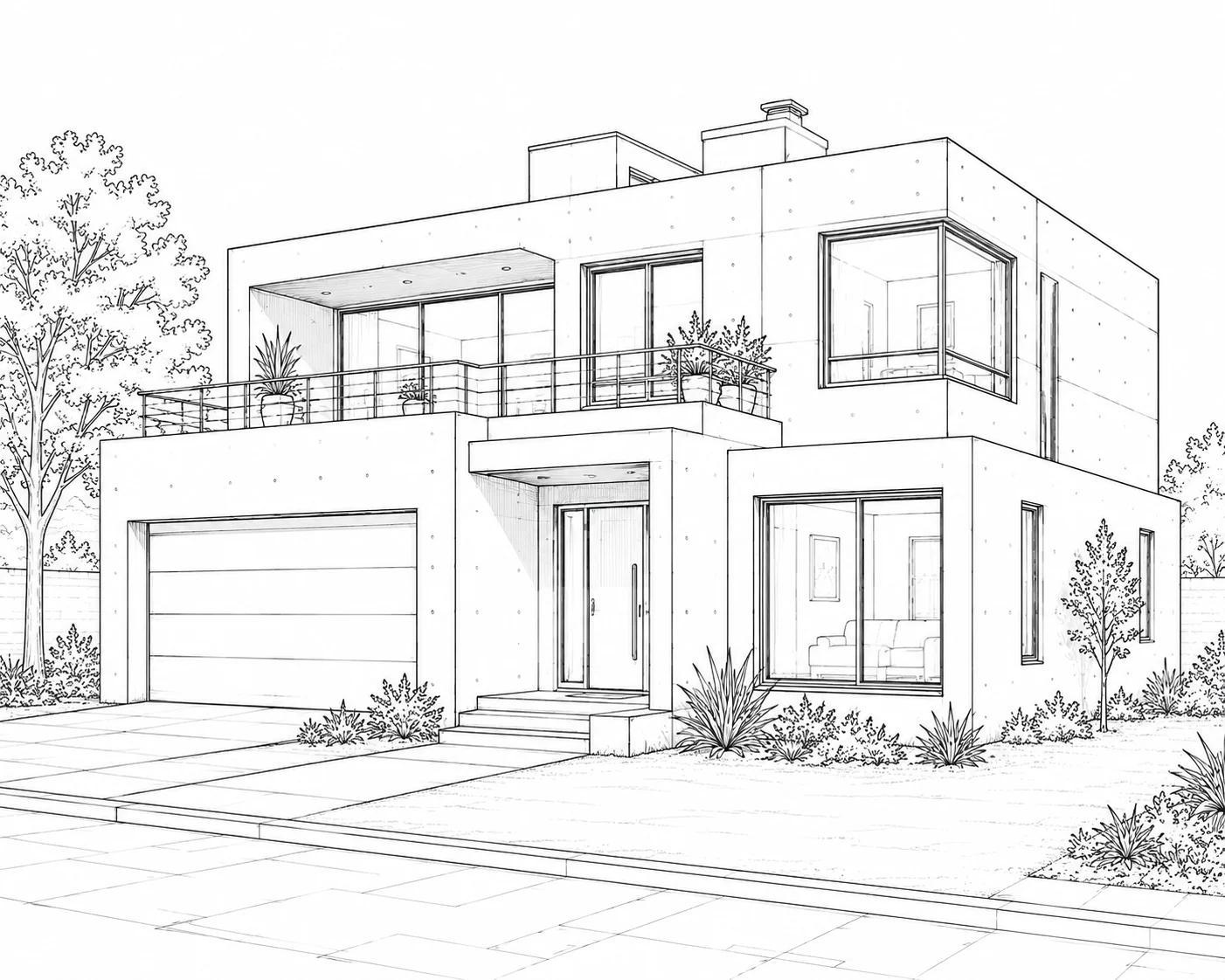 Timber Frame House Scene 392 Coloring Page