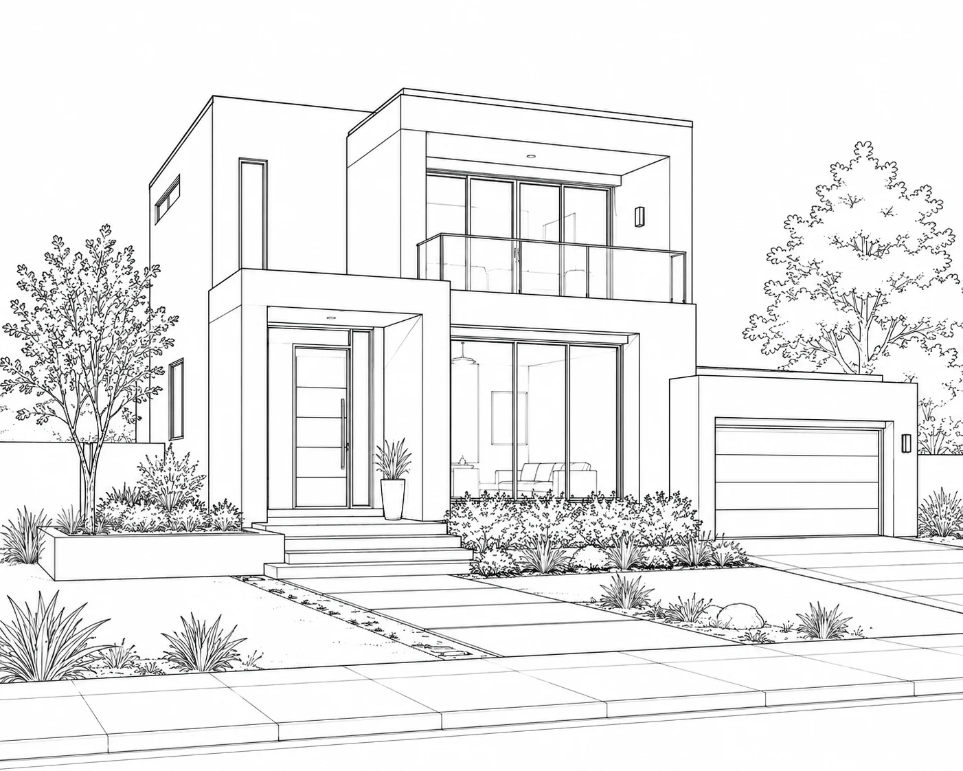 Timber Frame House Scene 584 Coloring Page