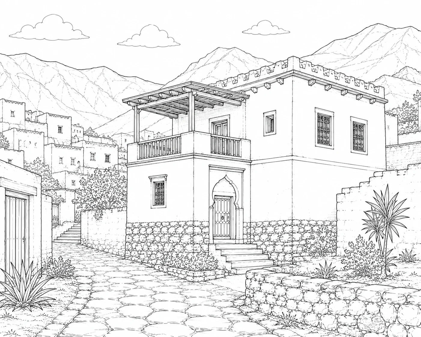 Timber Frame House Scene 655 Coloring Page