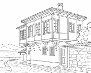 Timber Frame Townhouse Coloring Page