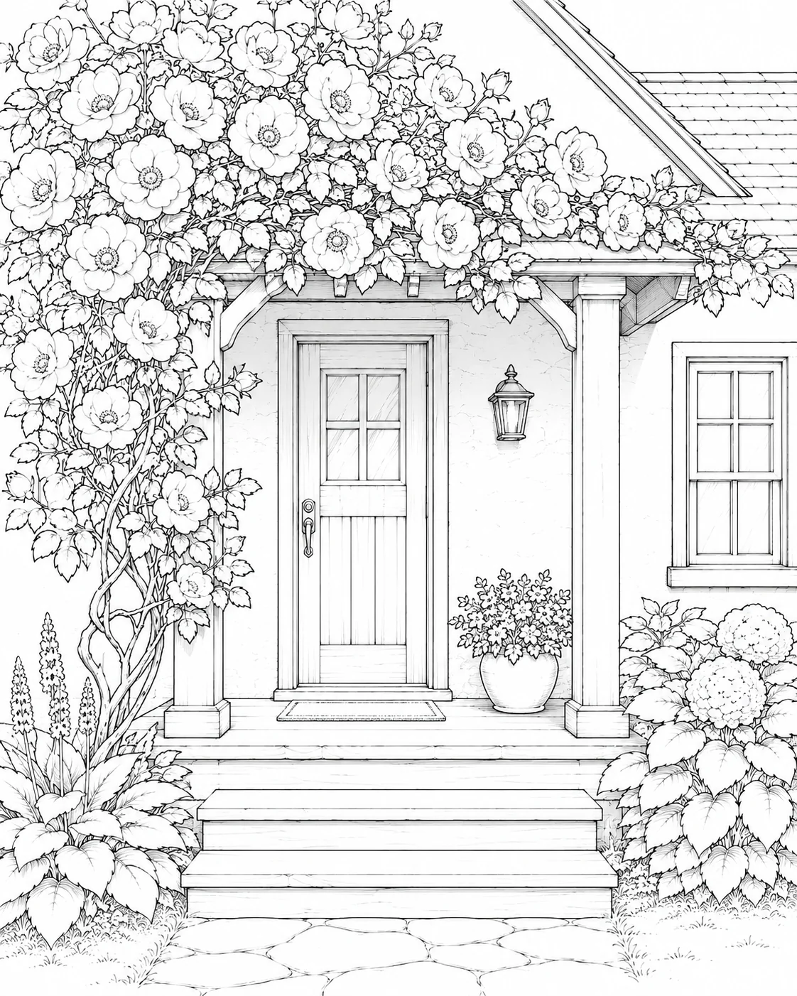 Tiny Flower Covered Cottage Coloring Page
