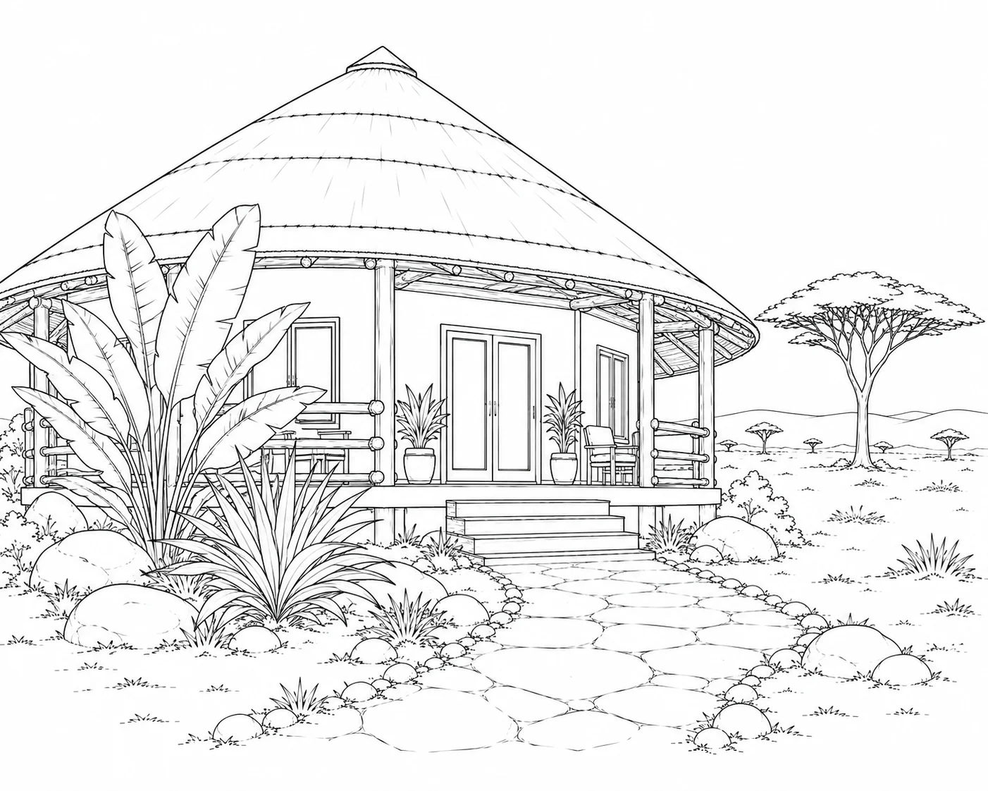 Tiny Rainforest Hut Coloring Page