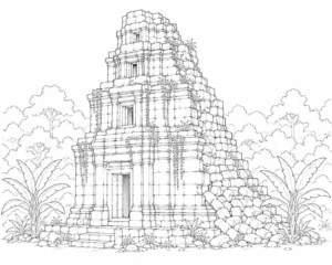 Towering Jungle Ruin Coloring Page