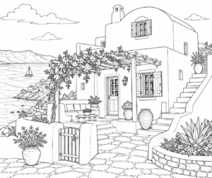 Traditional Japanese House Scene 310 Coloring Page