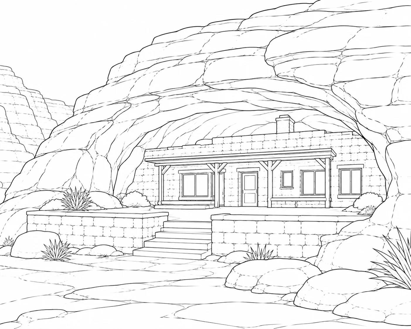 Tree Framed Canyon House Coloring Page