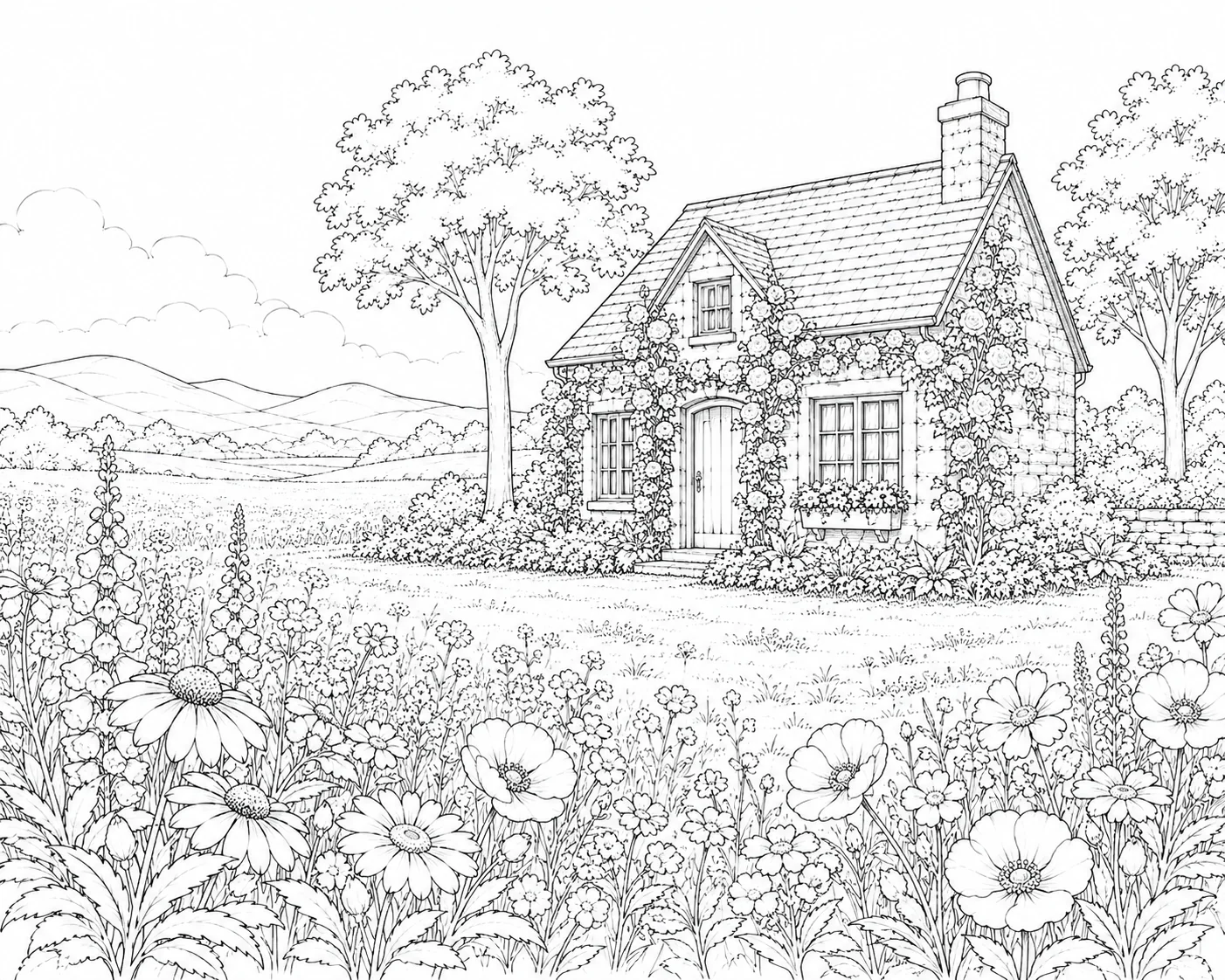 Tree Framed Secret Garden House Coloring Page