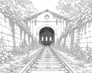 Tree Tunnel Building Coloring Page