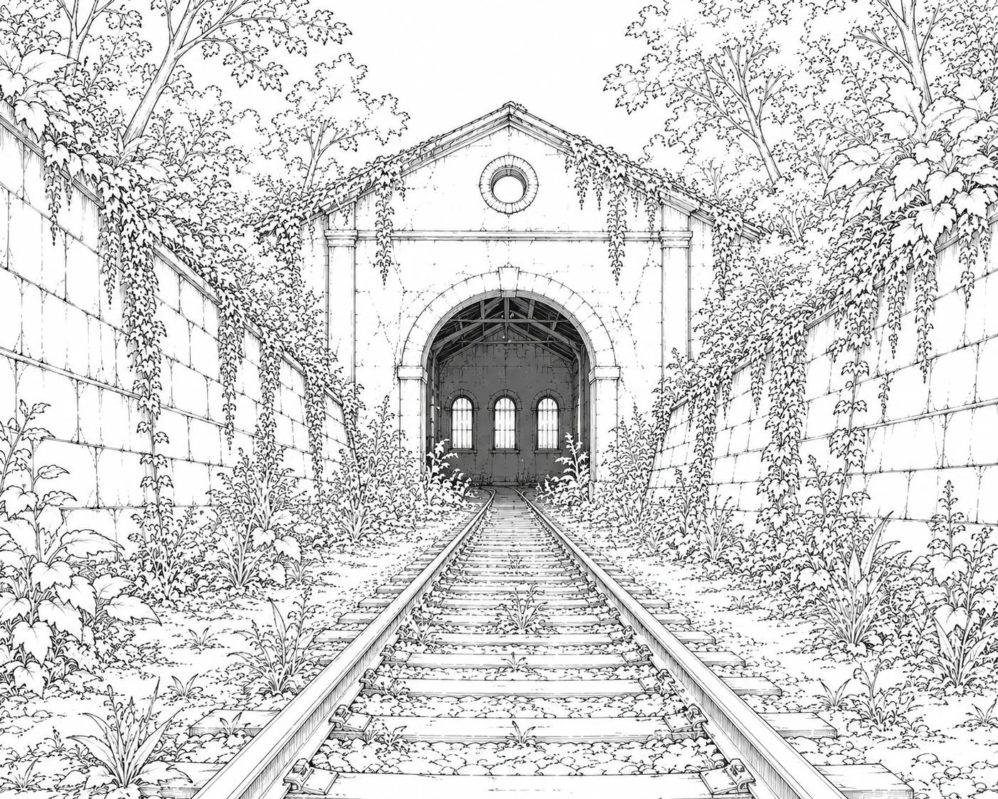 Tree Tunnel Building Coloring Page