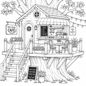 Treehouse Cafe Coloring Page