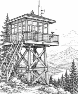Treehouse Lookout Tower Coloring Page