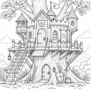 Treehouse Slide Coloring Page