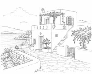 Tropical Bungalow Scene 309 Coloring Page