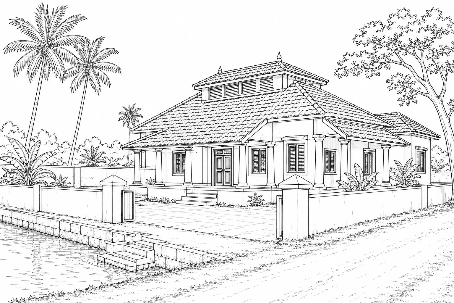 Tropical Bungalow Scene 668 Coloring Page