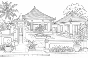 Tropical Bungalow With Garden Coloring Page