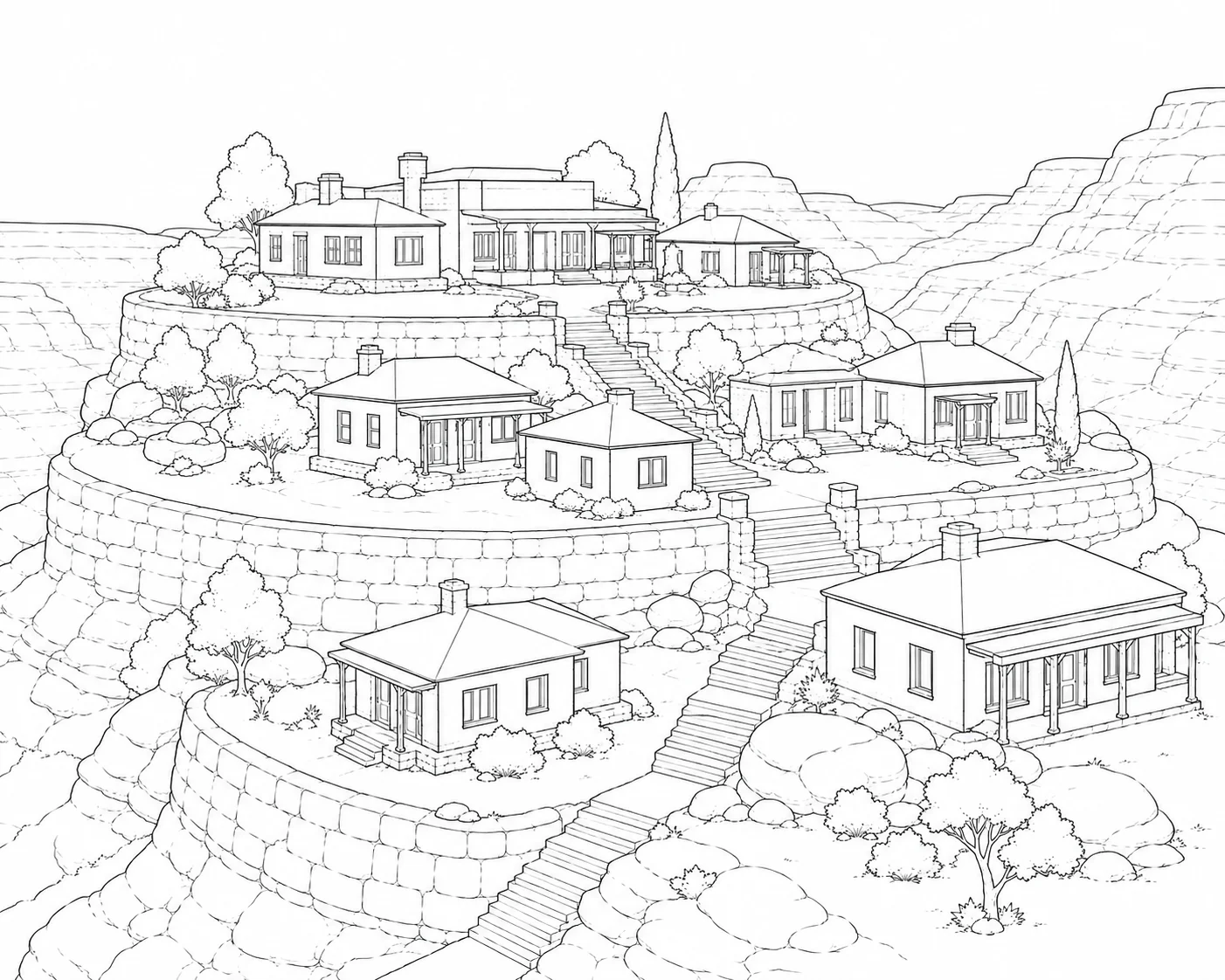 Tropical Canyon House Coloring Page