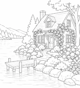 Tropical Secret Garden House Coloring Page