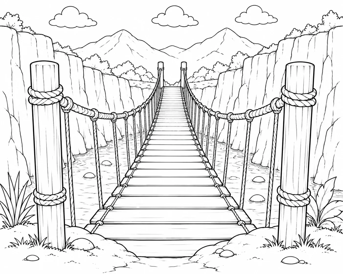 Twin Rope Bridge Coloring Page