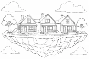 Valley Floating Island House Coloring Page