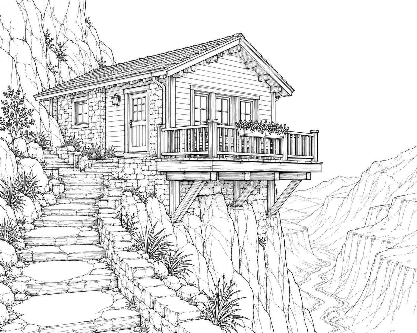 Valley Overlook Cliff House Coloring Page