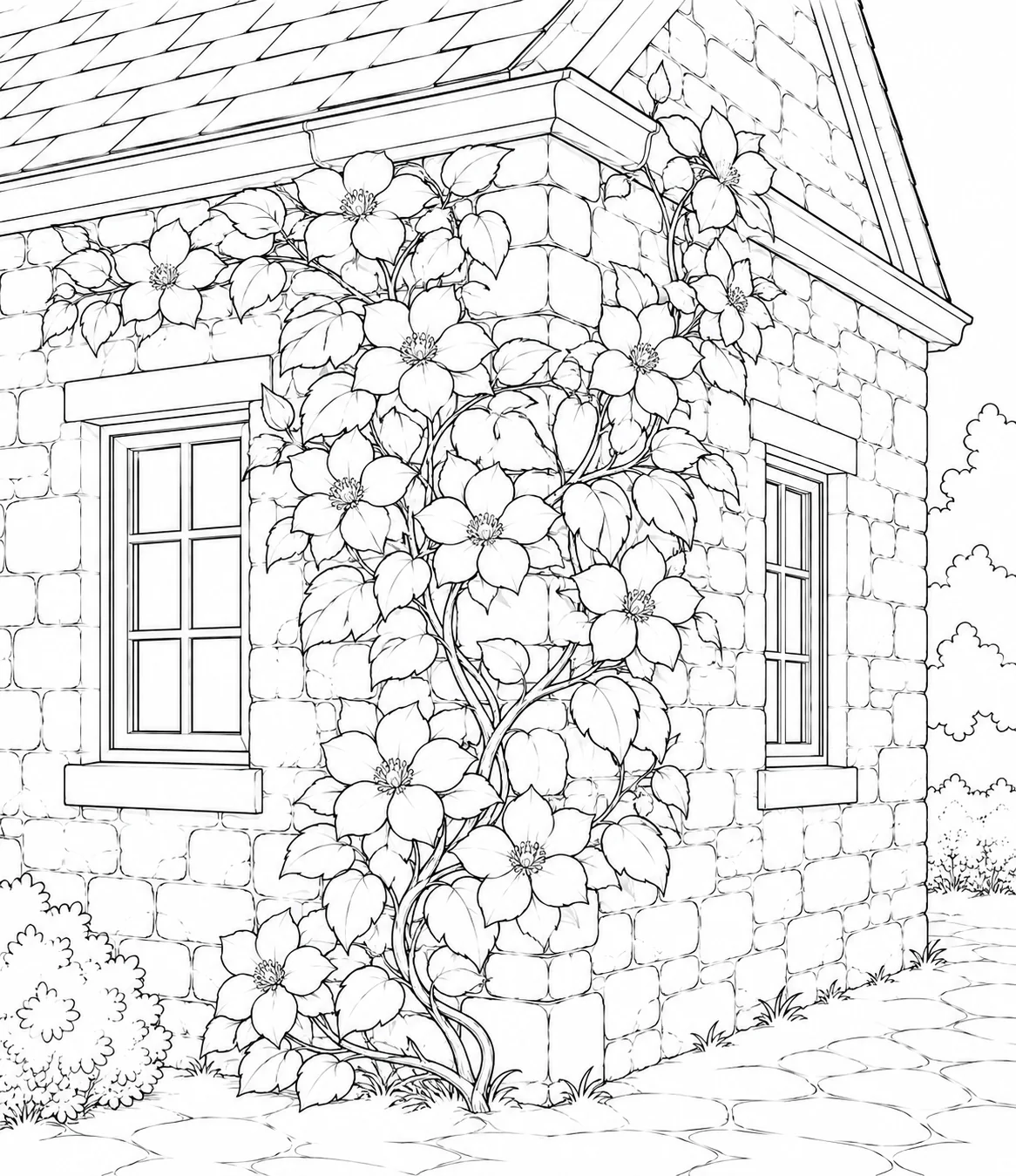 Village Blooming Garden House Coloring Page