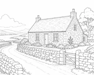 Village House Scene 064 Coloring Page