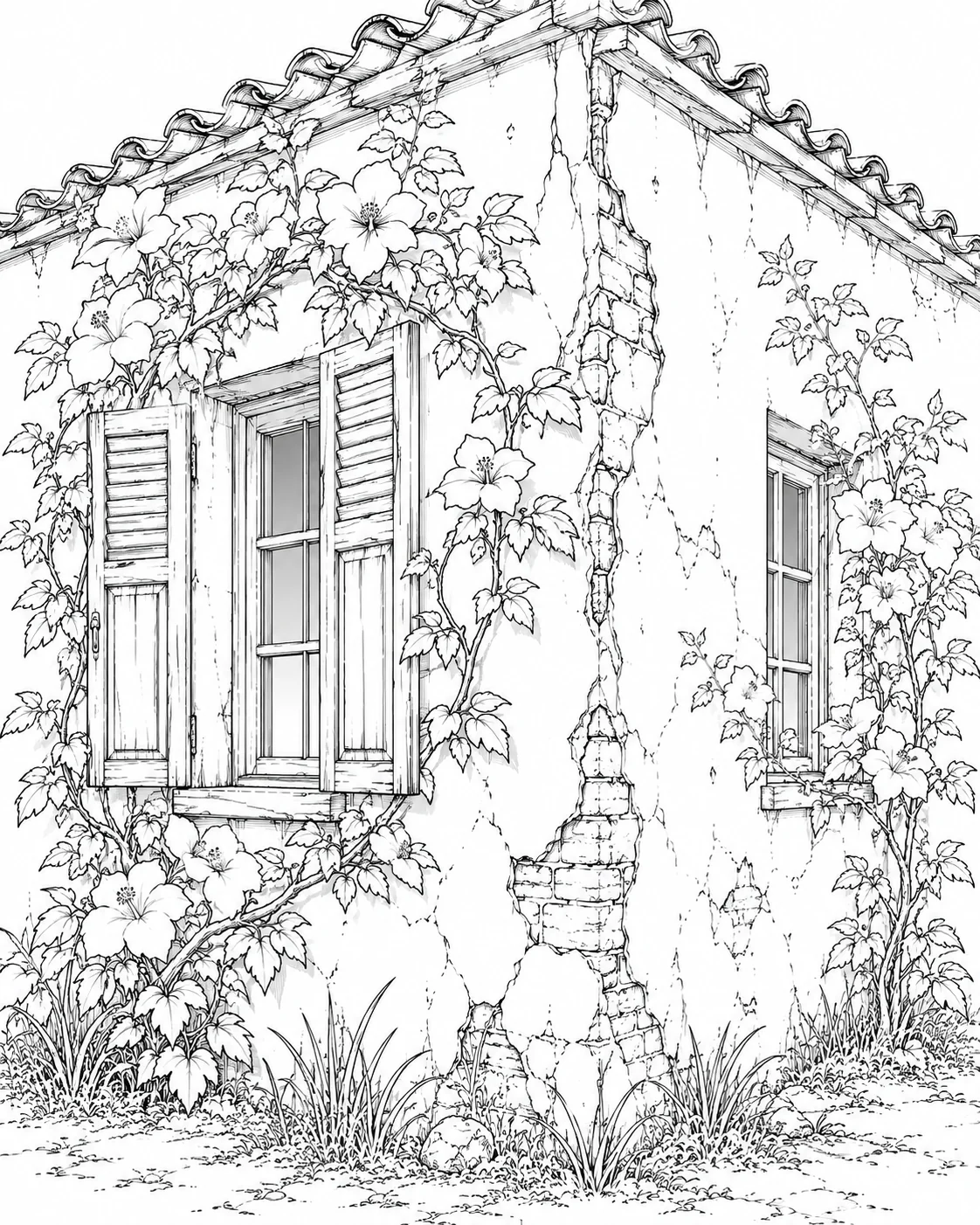 Vine Wrapped Window Coloring Page