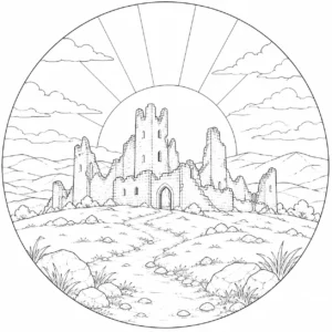 Waterfall Ancient Ruins Coloring Page