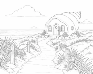Waterfront Island Beach Cabin Coloring Page