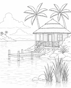 Winding Path Beach Hut Coloring Page