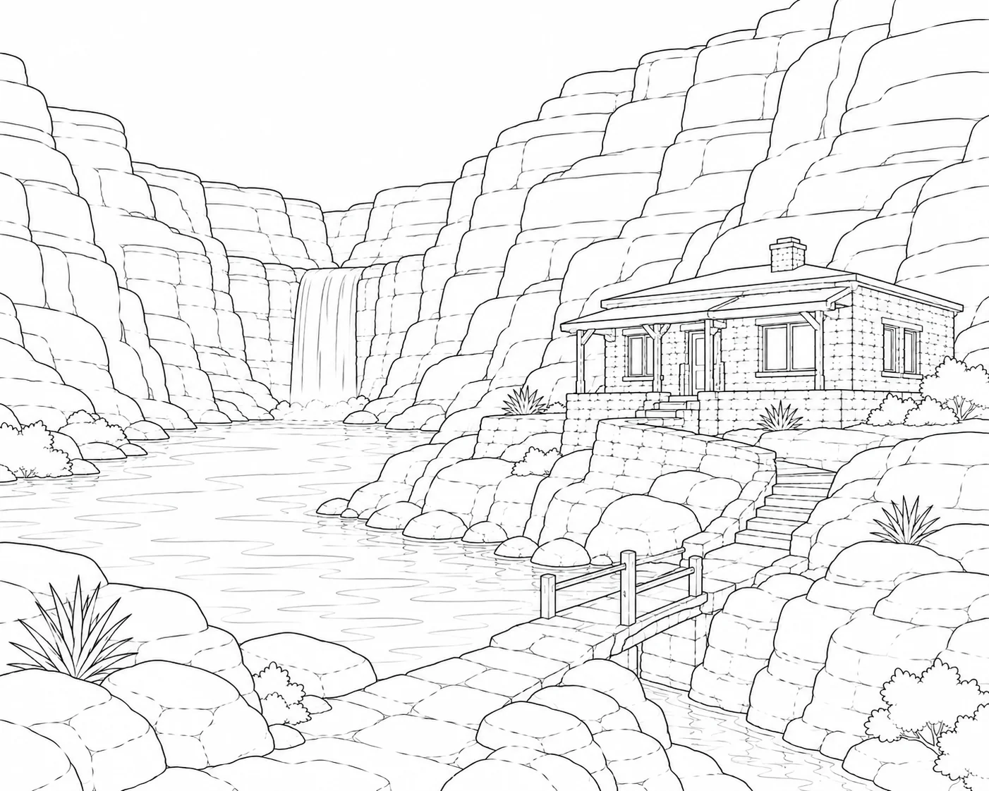 Winding Path Hillside Village Coloring Page