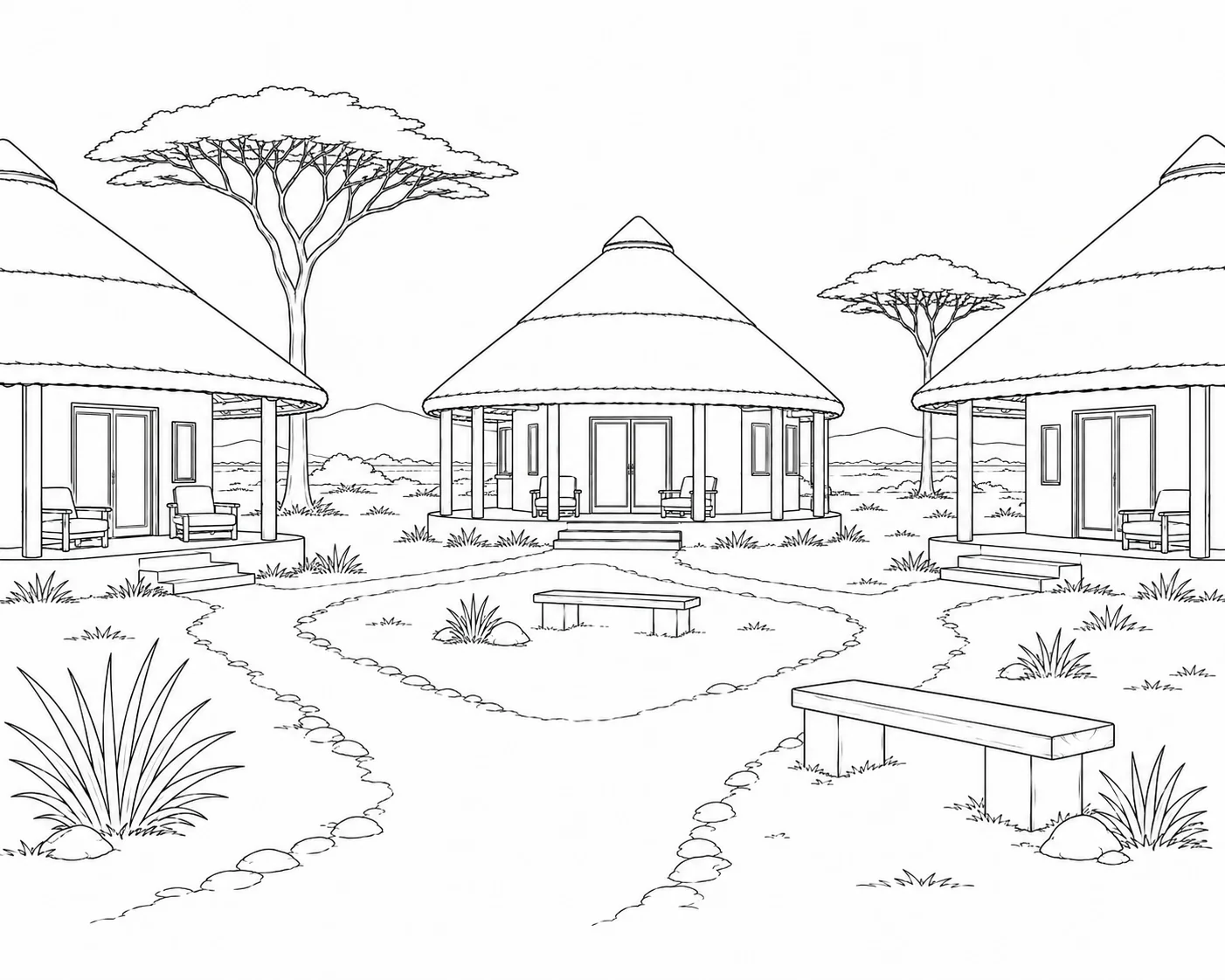 Winding Path Rainforest Hut Coloring Page