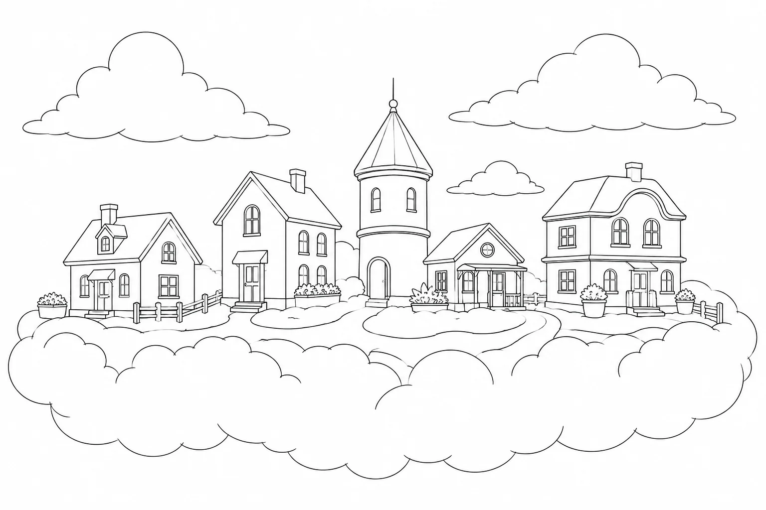 Woodland Floating Island House Scene 8 Coloring Page