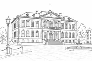 Ancient Courtyard Scene Coloring Page Set 5