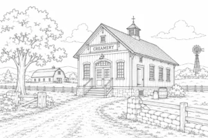 Ancient Courtyard Scene Coloring Page Set 4