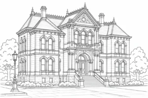 Ancient Courtyard Scene Coloring Page Set 2