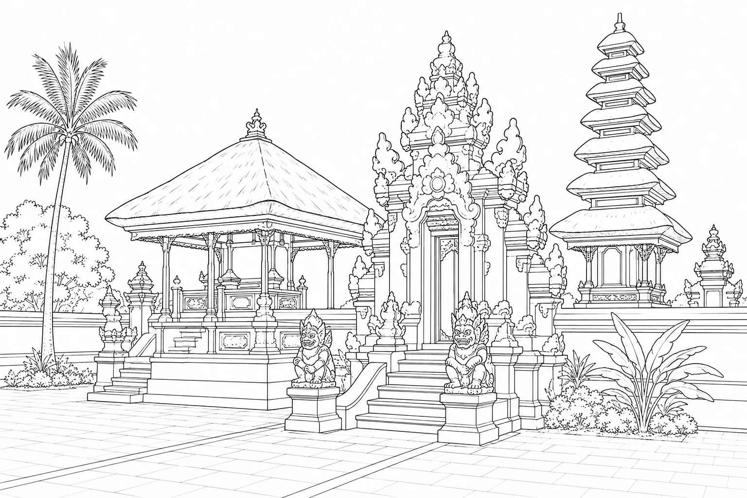 Ancient Monument Scene Coloring Page Set 3