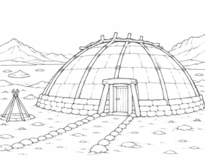 Ancient Monument Scene Coloring Page Set 3