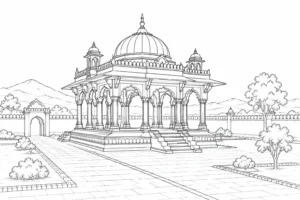 Ancient Temple Scene Coloring Page Set 2
