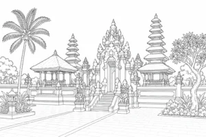Ancient Temple Scene Coloring Page Set 4