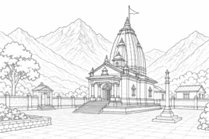 Ancient Temple Scene Coloring Page Set 2