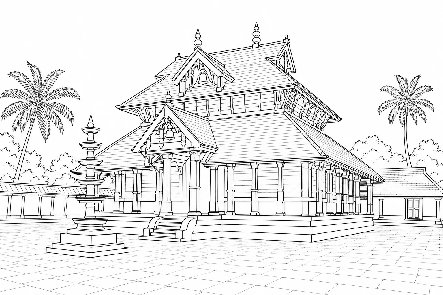 Ancient Temple Scene Coloring Page Set 2