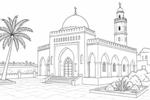 Ancient Temple Scene Coloring Page