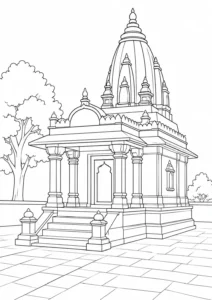 Ancient Temple Scene Coloring Page Set 2
